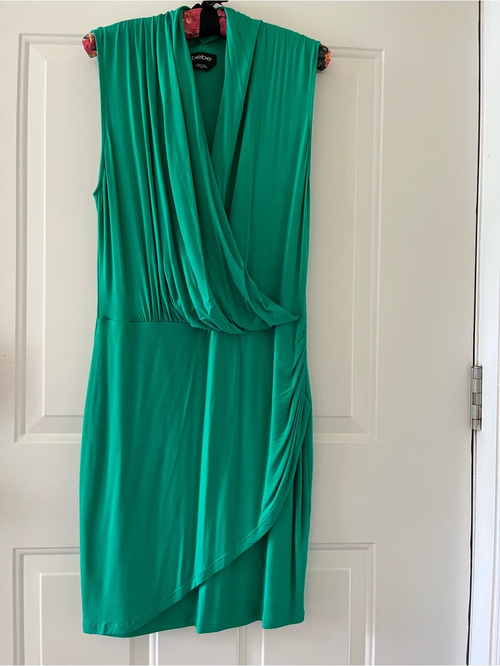 bebe Emerald Green Draped One-Shoulder Style Dress